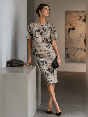 Theory Silk Marble Print Matching Set P 0 Wearable Art Quiet Luxury F08